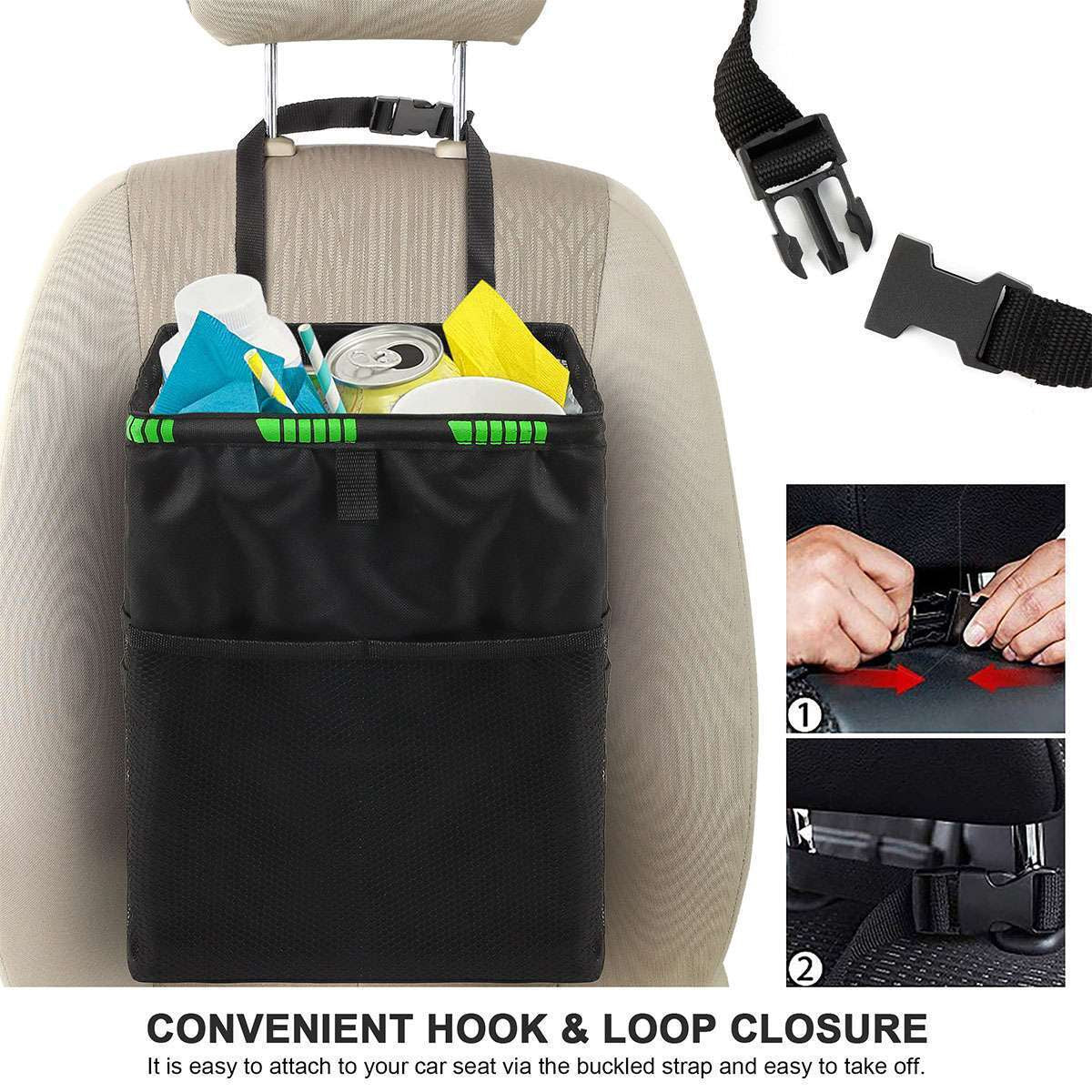 Car Trash Bag Litter Can Garbage Waste Bin Seat Organizer Storage Box for Trip